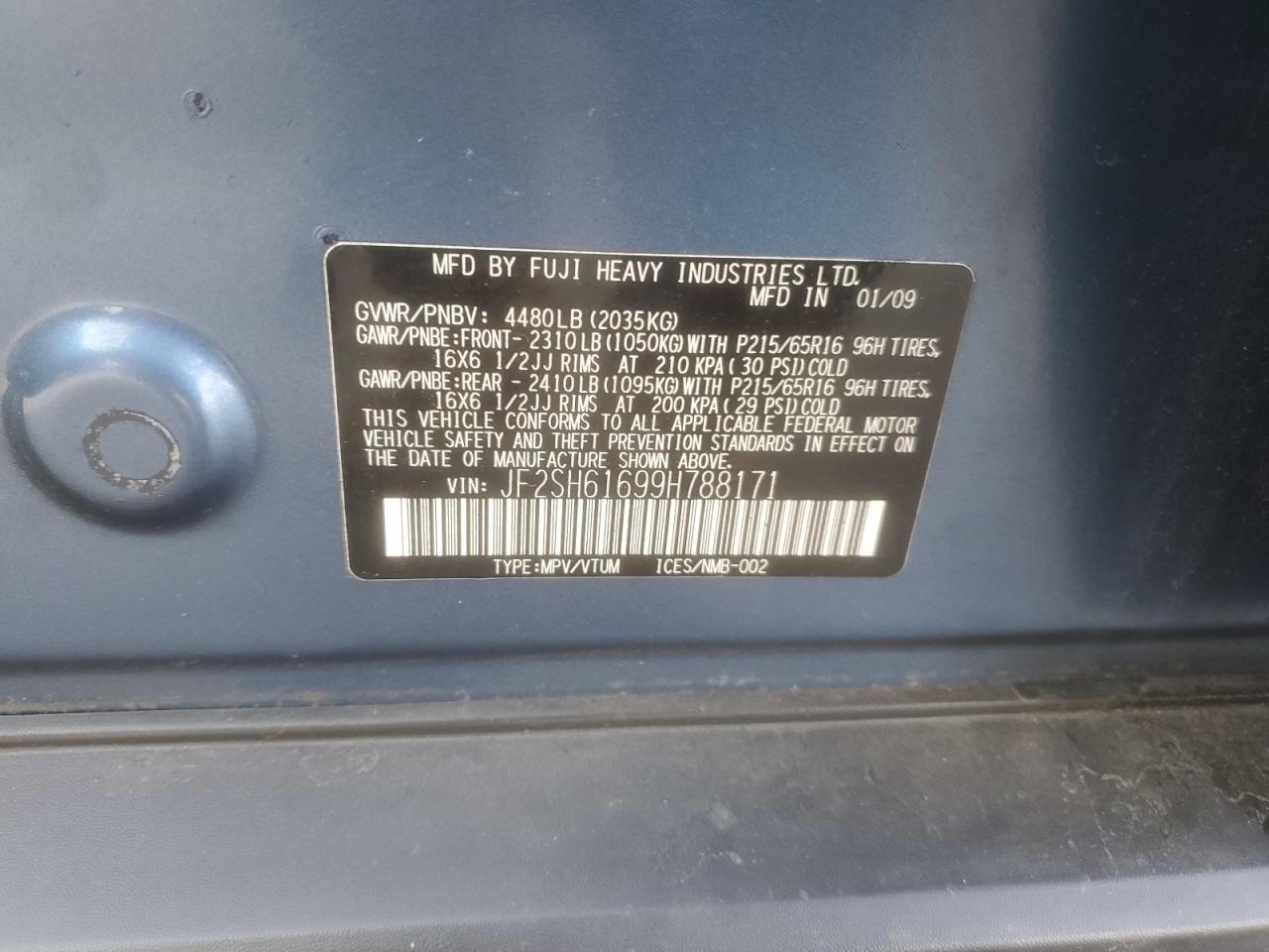 2009 Subaru Forester 2.5X VIN: JF2SH61699H788171 Lot: 91605845