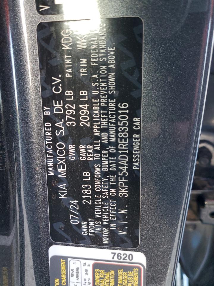 2024 Kia Forte Gt Line VIN: 3KPF54AD1RE835016 Lot: 85429365