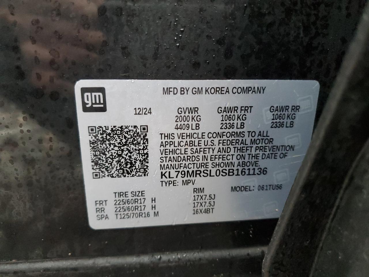 2025 Chevrolet Trailblazer Lt VIN: KL79MRSL0SB161136 Lot: 93128665