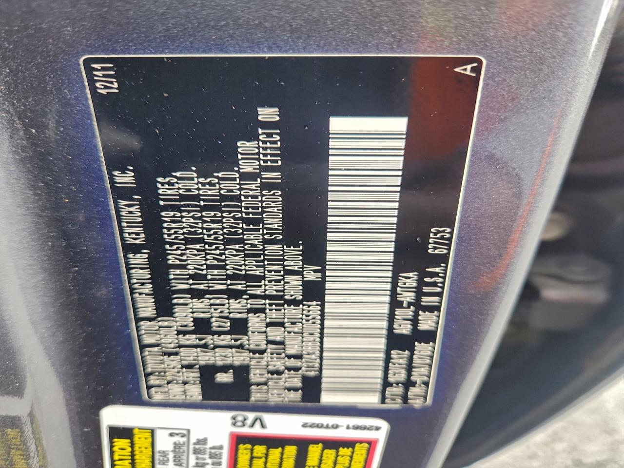 2012 Toyota Venza Le VIN: 4T3ZA3BB9CU055664 Lot: 94382715