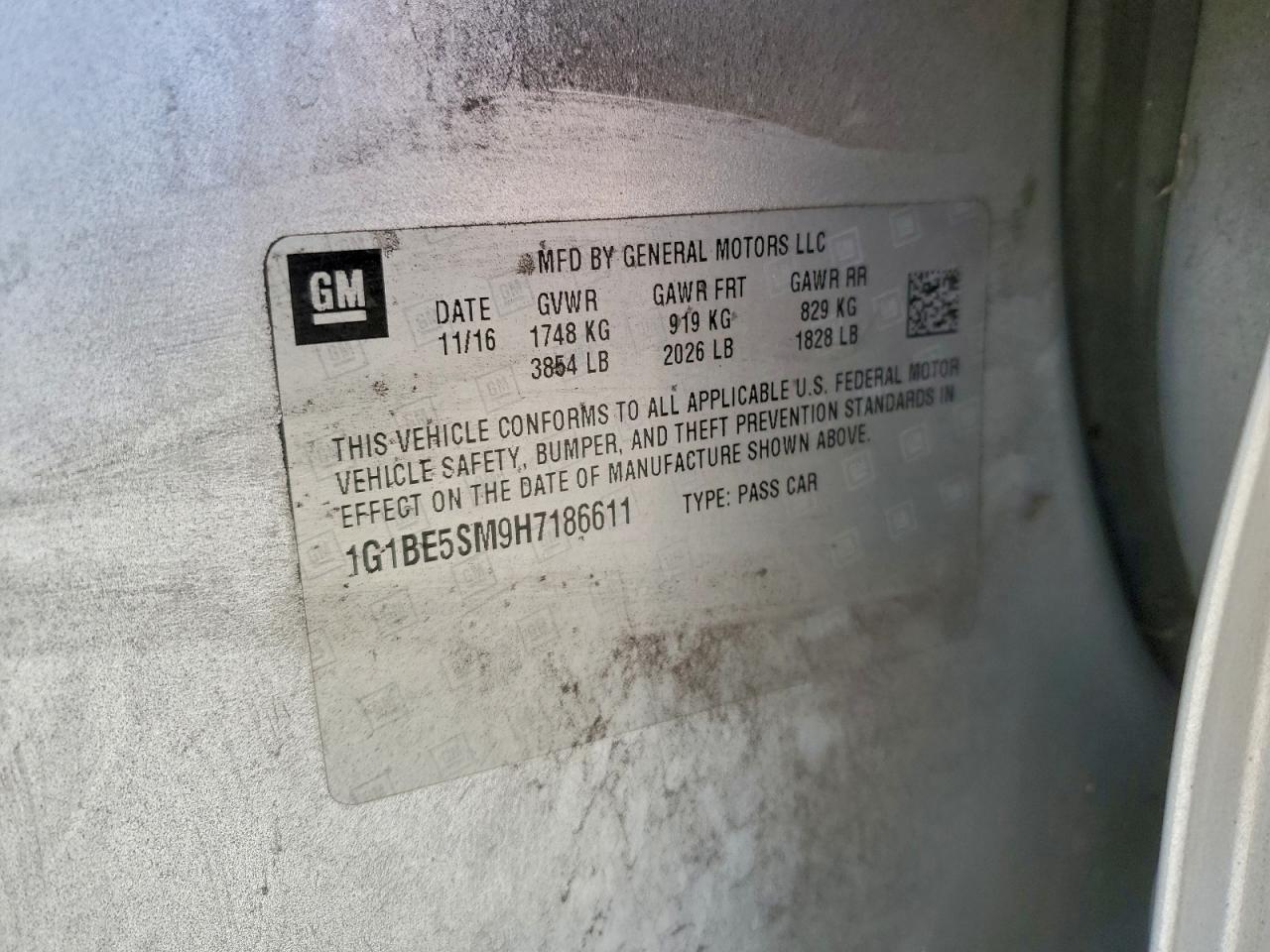 2017 Chevrolet Cruze Lt VIN: 1G1BE5SM9H7186611 Lot: 94250305