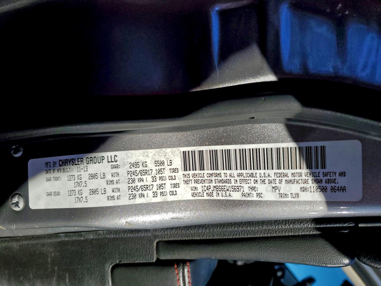 2014 Jeep Cherokee Trailhawk VIN: 1C4PJMBS6EW156971 Lot: 94036325