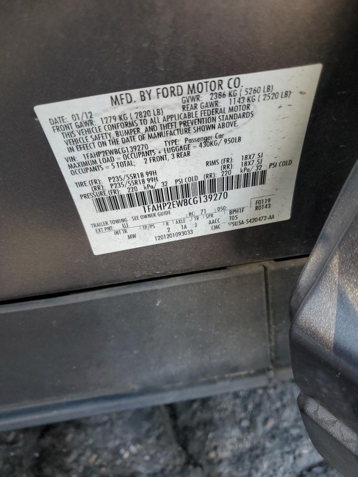 2012 Ford Taurus Sel VIN: 1FAHP2EW8CG139270 Lot: 91666895