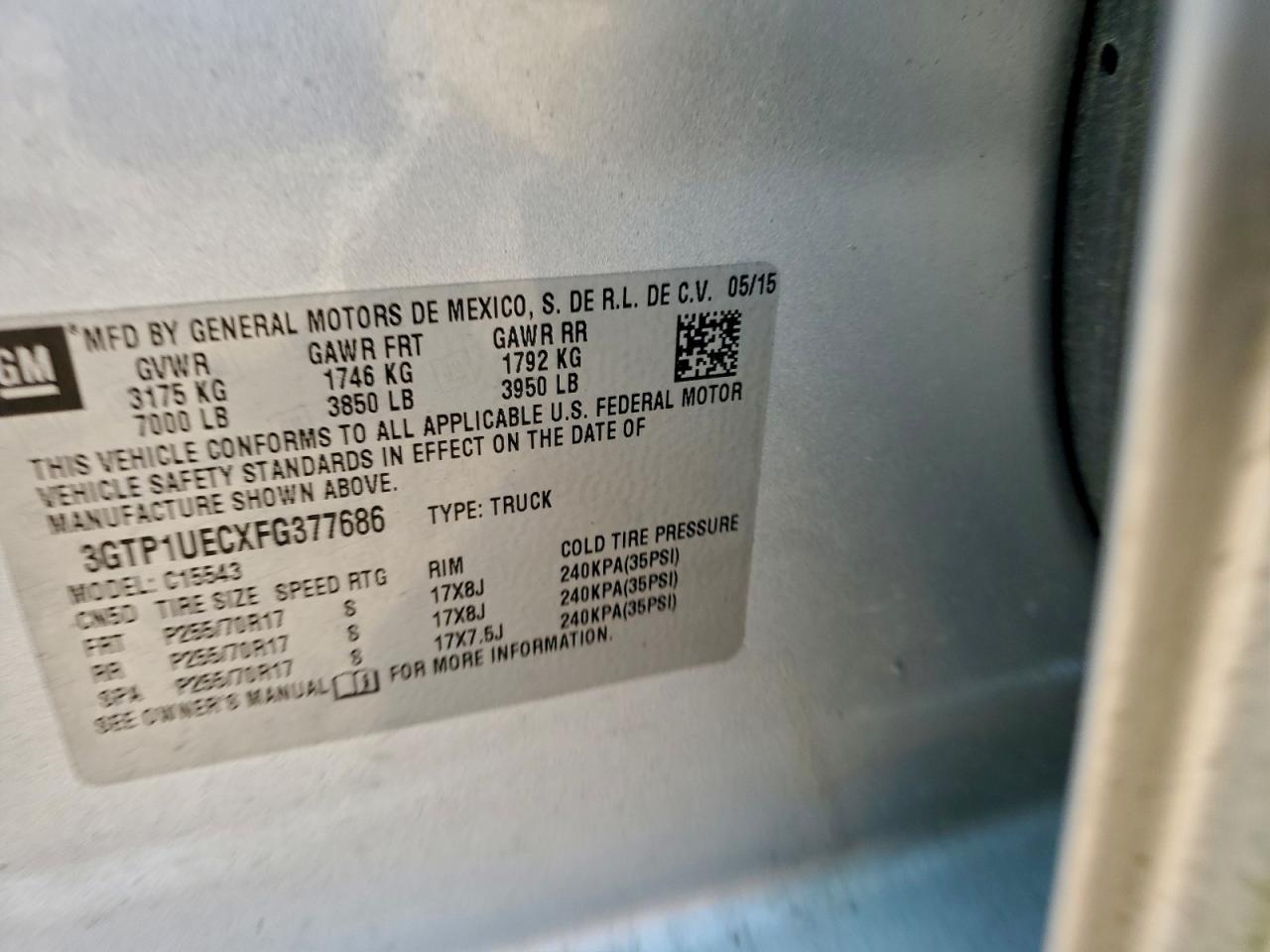 2015 GMC Sierra C1500 Sle VIN: 3GTP1UECXFG377686 Lot: 93930475