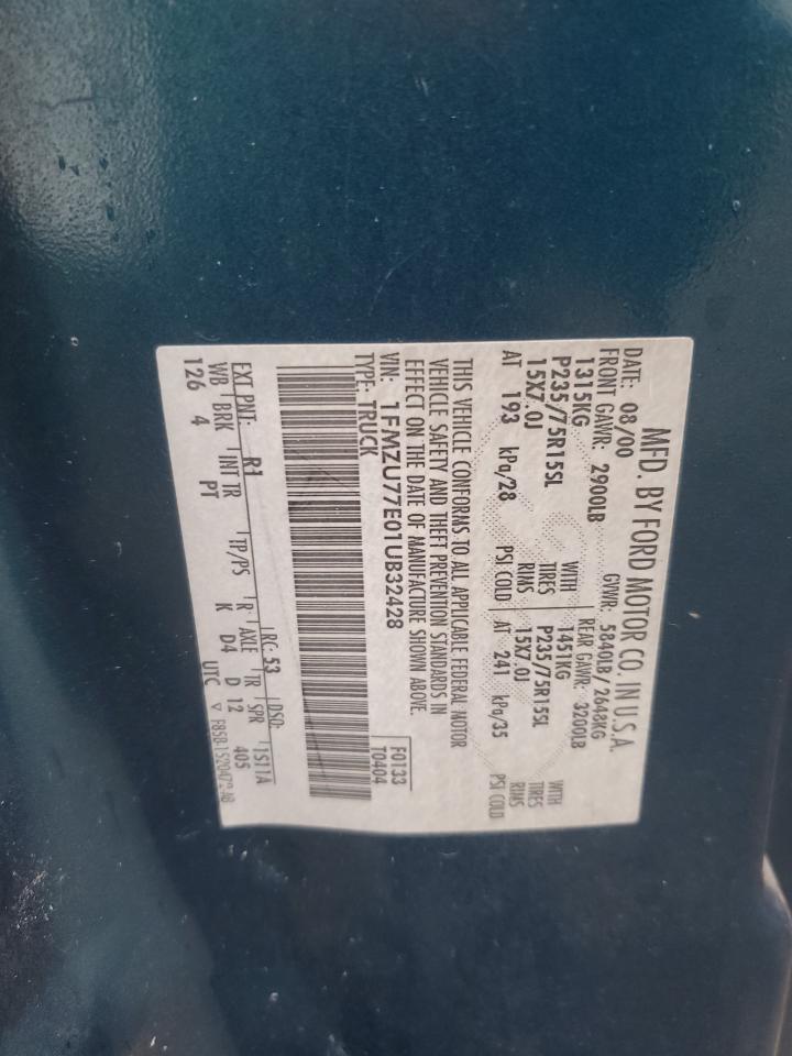 2001 Ford Explorer Sport Trac VIN: 1FMZU77E01UB32428 Lot: 93045645