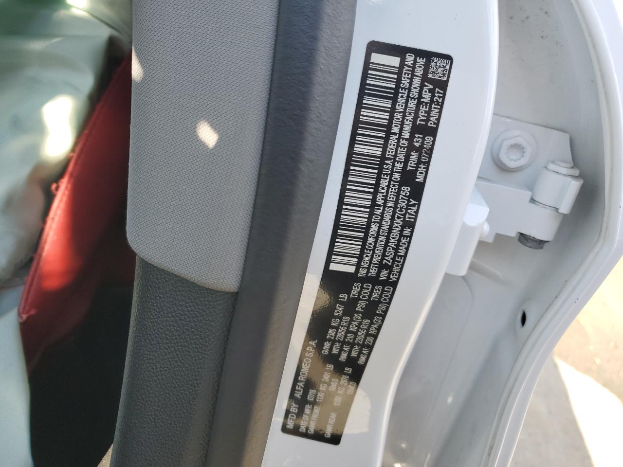 2019 Alfa Romeo Stelvio Ti VIN: ZASPAKBNXK7C30758 Lot: 92173025