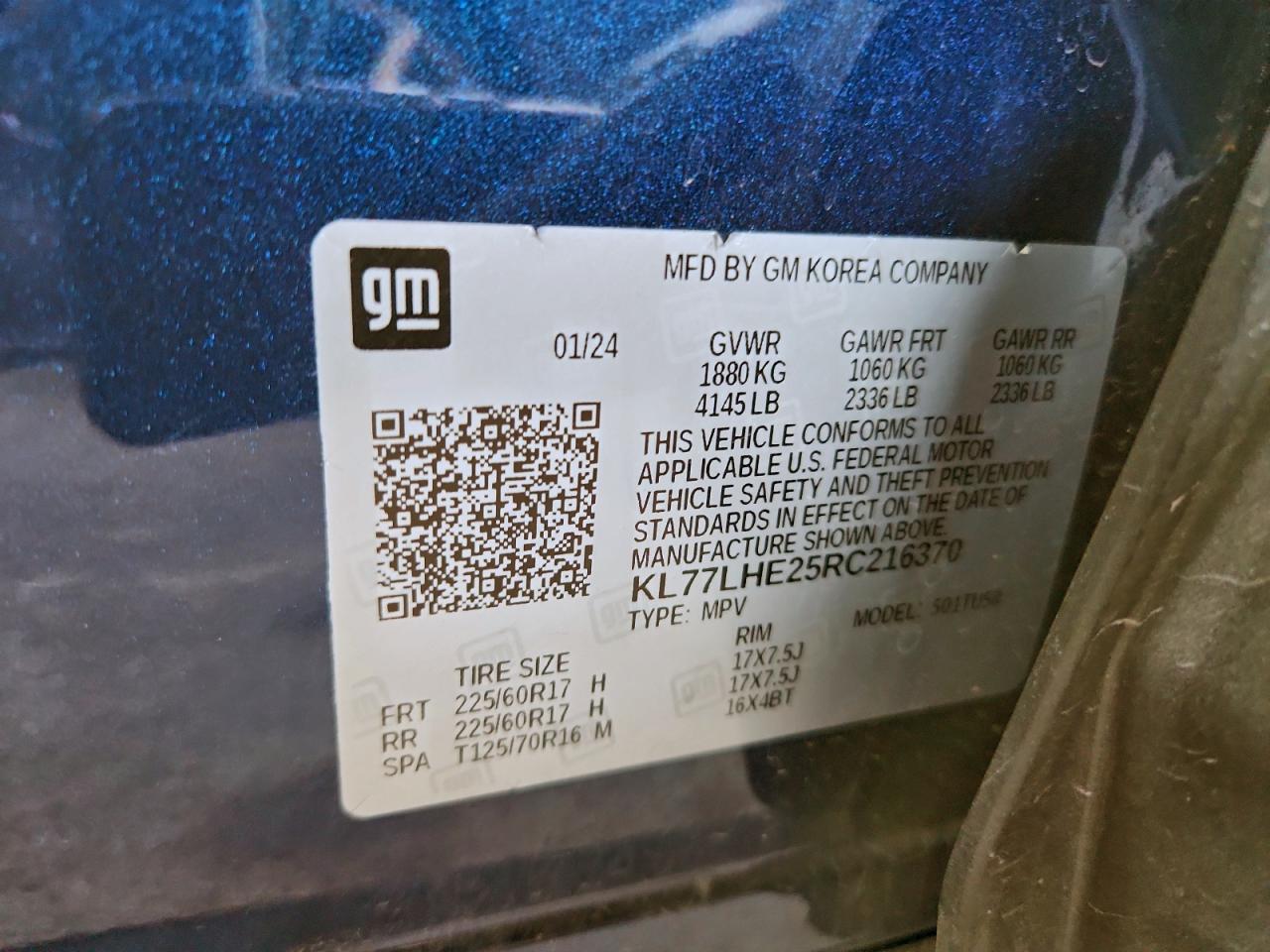 2024 Chevrolet Trax 1Lt VIN: KL77LHE25RC216370 Lot: 93785325