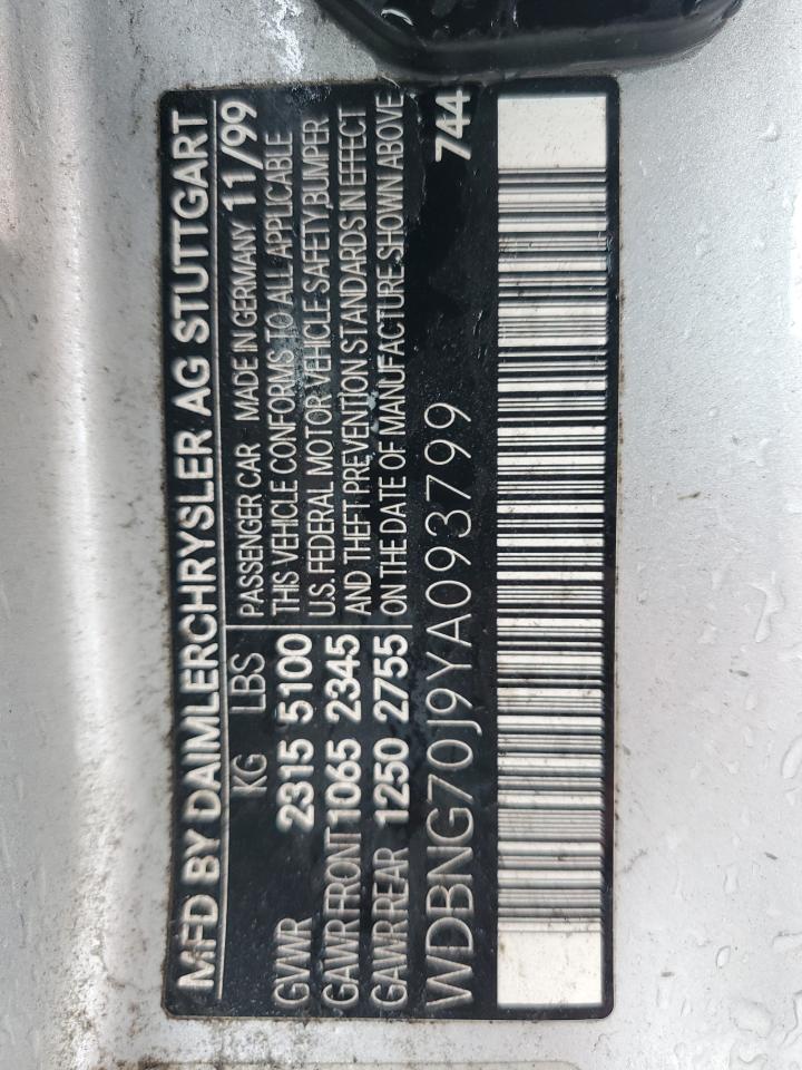 2000 Mercedes-Benz S 430 VIN: WDBNG70J9YA093799 Lot: 93734625