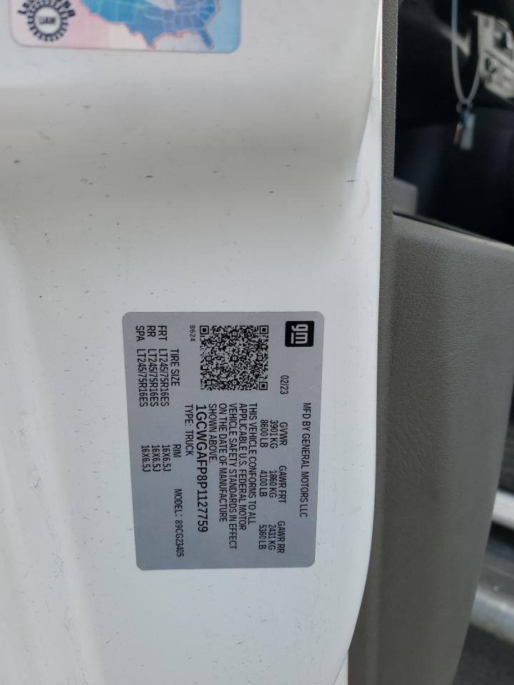 2023 Chevrolet Express Delivery Van VIN: 1GCWGAFP8P1127759 Lot: 92052775