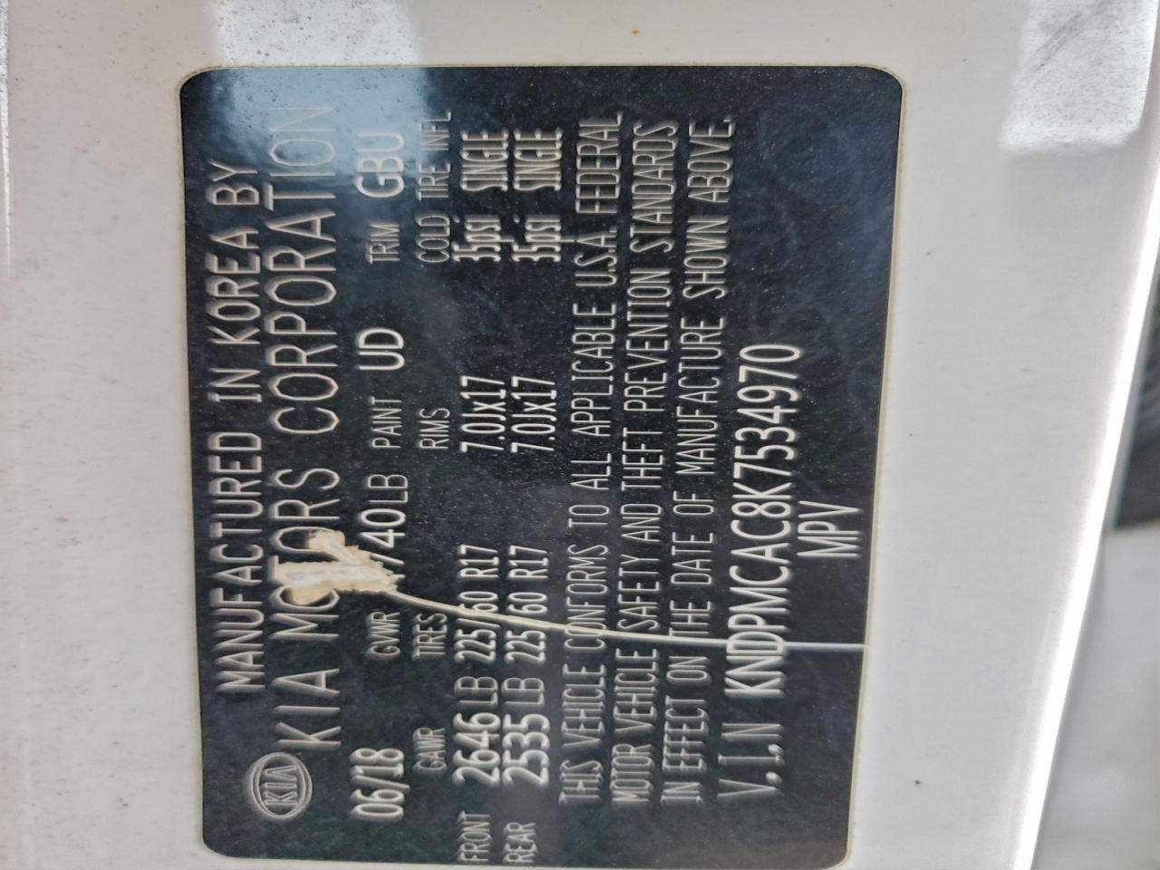 2019 Kia Sportage Lx VIN: KNDPMCAC8K7534970 Lot: 93478275