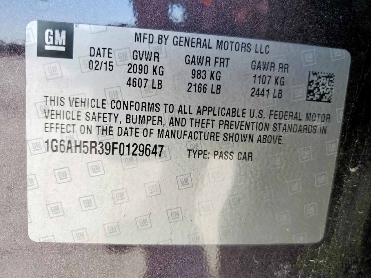 2015 Cadillac Ats Luxury VIN: 1G6AH5R39F0129647 Lot: 91895565