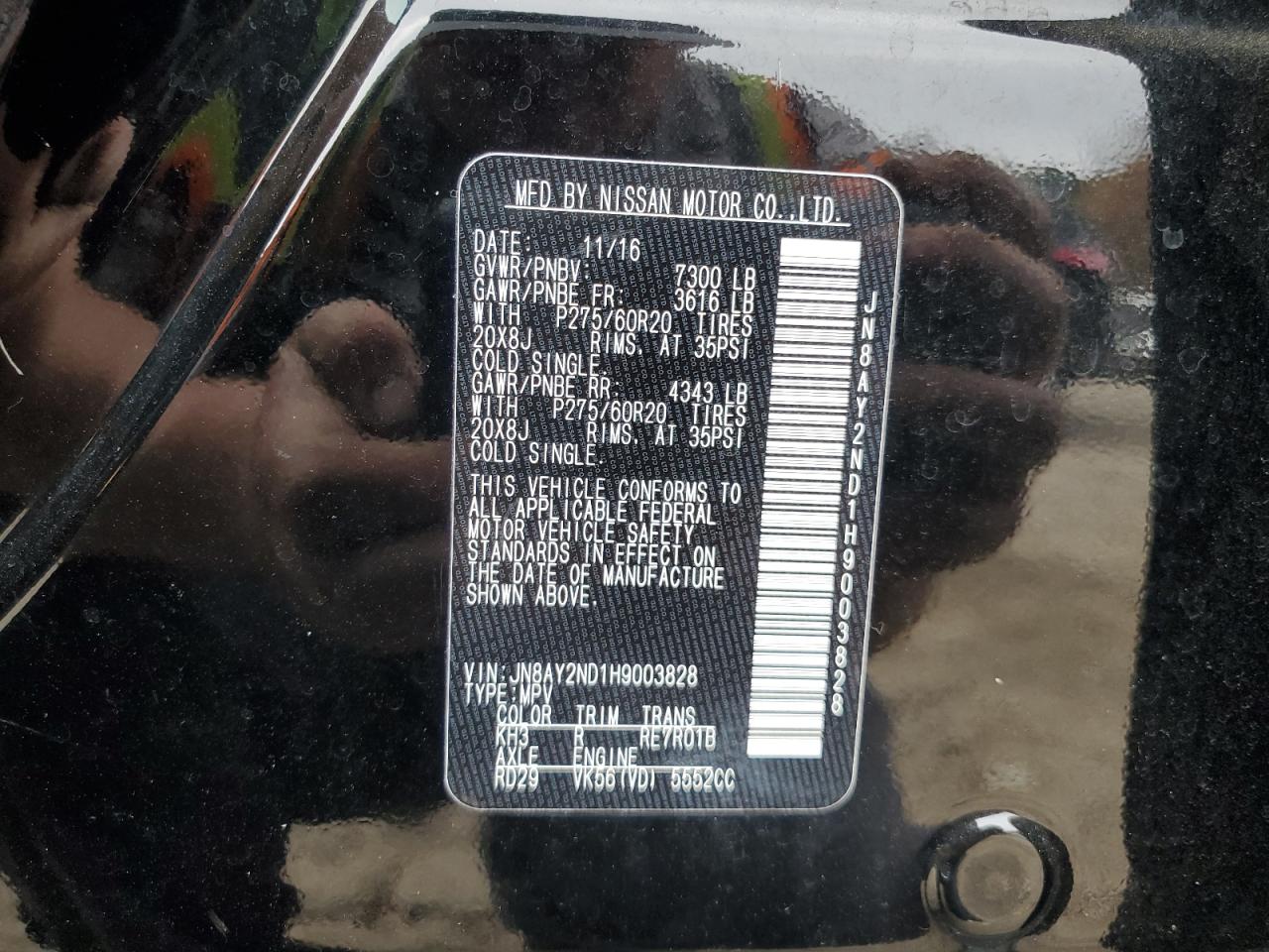 2017 Nissan Armada Sv VIN: JN8AY2ND1H9003828 Lot: 93430745