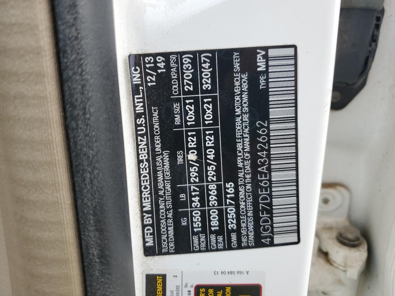 2014 Mercedes-Benz Gl 550 4Matic VIN: 4JGDF7DE6EA342662 Lot: 93446545