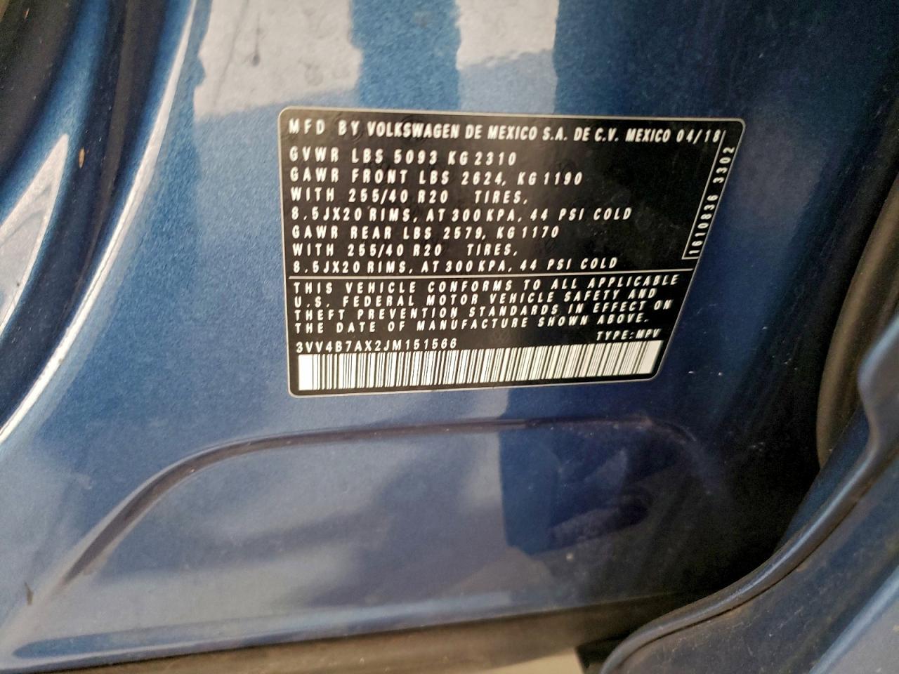 2018 Volkswagen Tiguan Sel Premium VIN: 3VV4B7AX2JM151566 Lot: 91963015