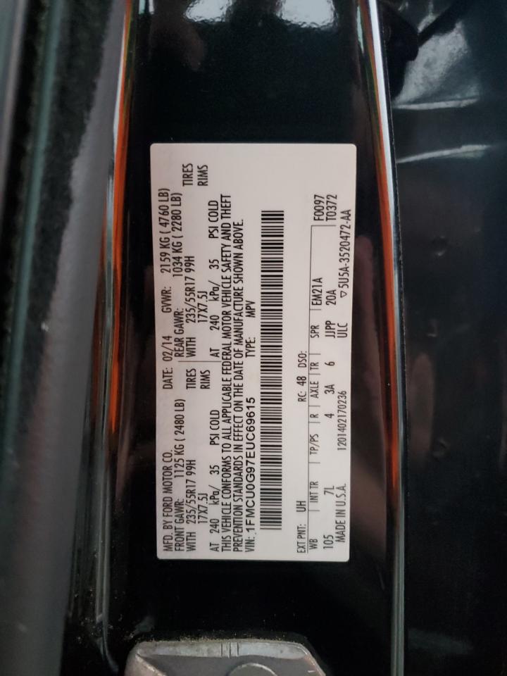 2014 Ford Escape Se VIN: 1FMCU0G97EUC69615 Lot: 92591255