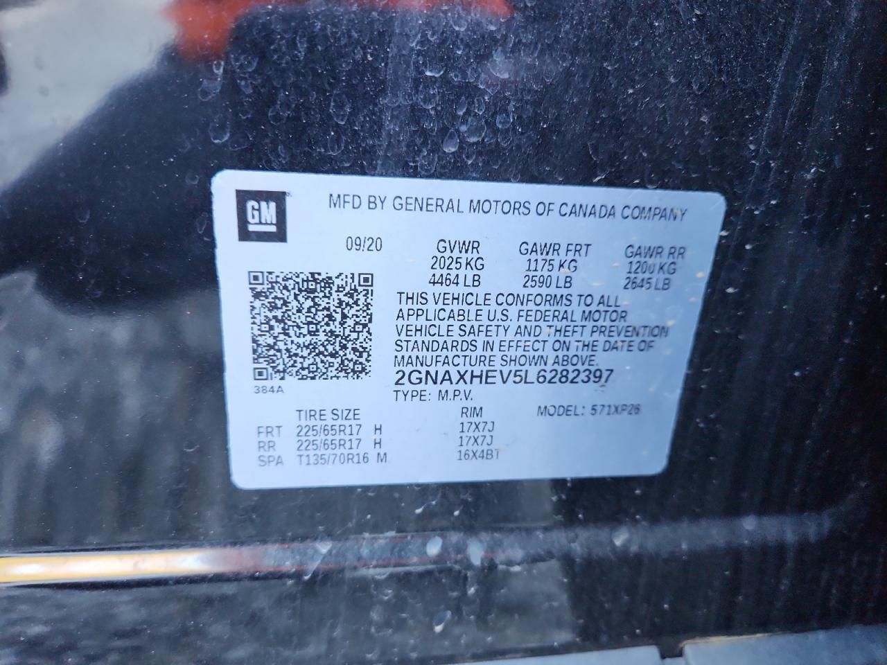 2020 Chevrolet Equinox Ls VIN: 2GNAXHEV5L6282397 Lot: 92374955