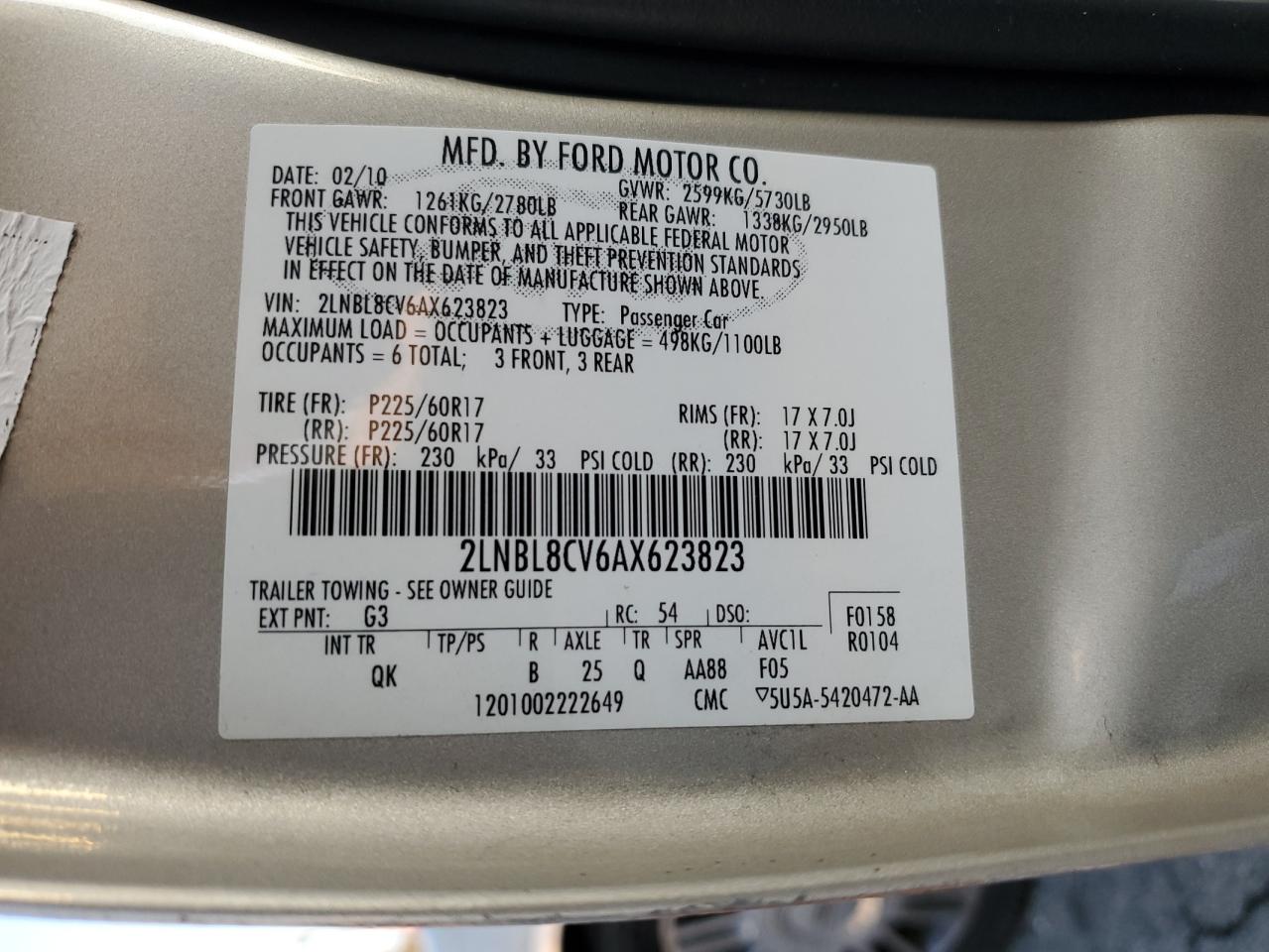 2010 Lincoln Town Car Signature Limited VIN: 2LNBL8CV6AX623823 Lot: 91714535