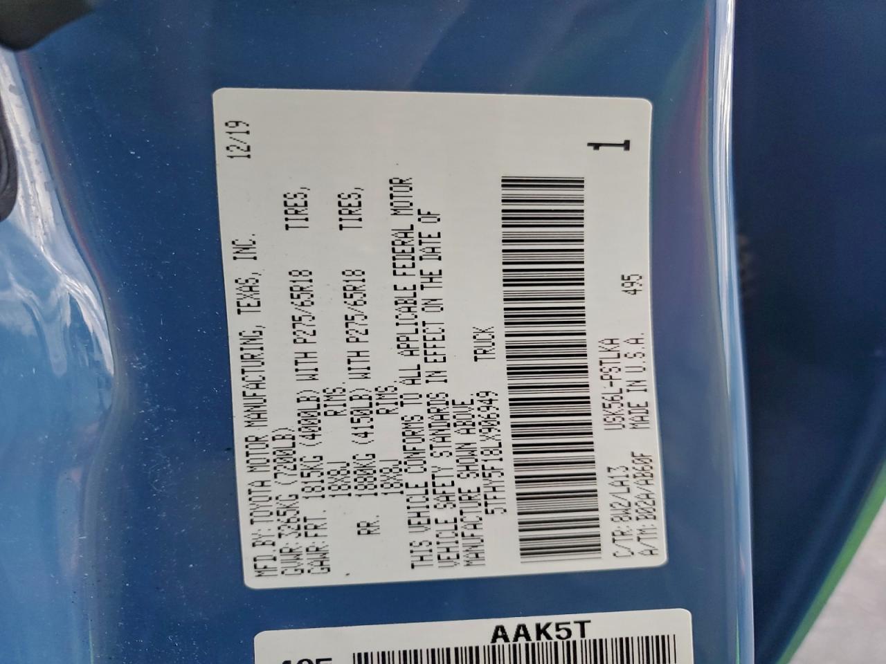 2020 Toyota Tundra Crewmax Limited VIN: 5TFHY5F18LX906949 Lot: 94074225