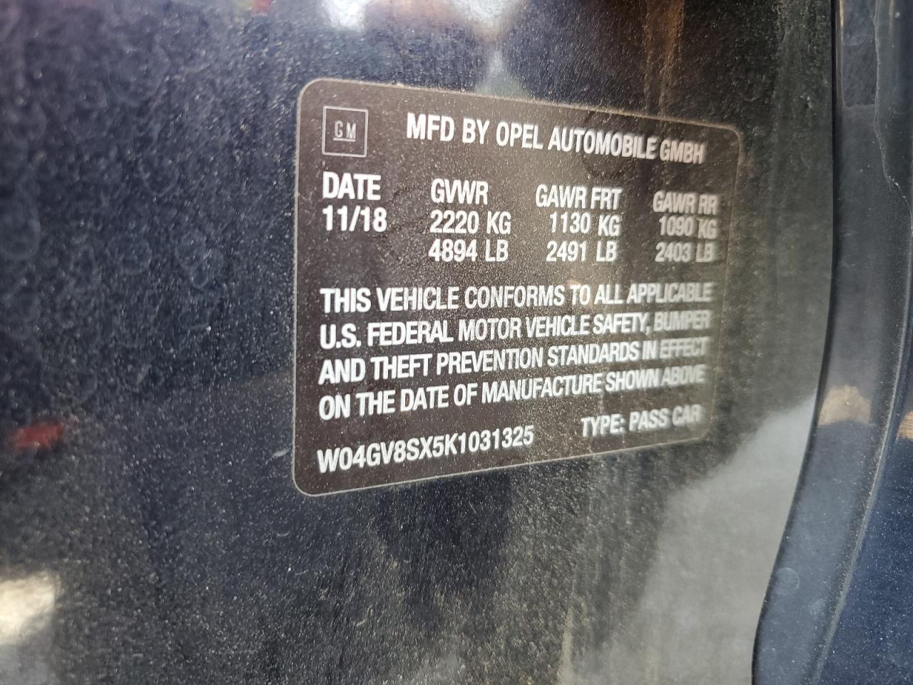 2019 Buick Regal Tourx Essence VIN: W04GV8SX5K1031325 Lot: 92182275