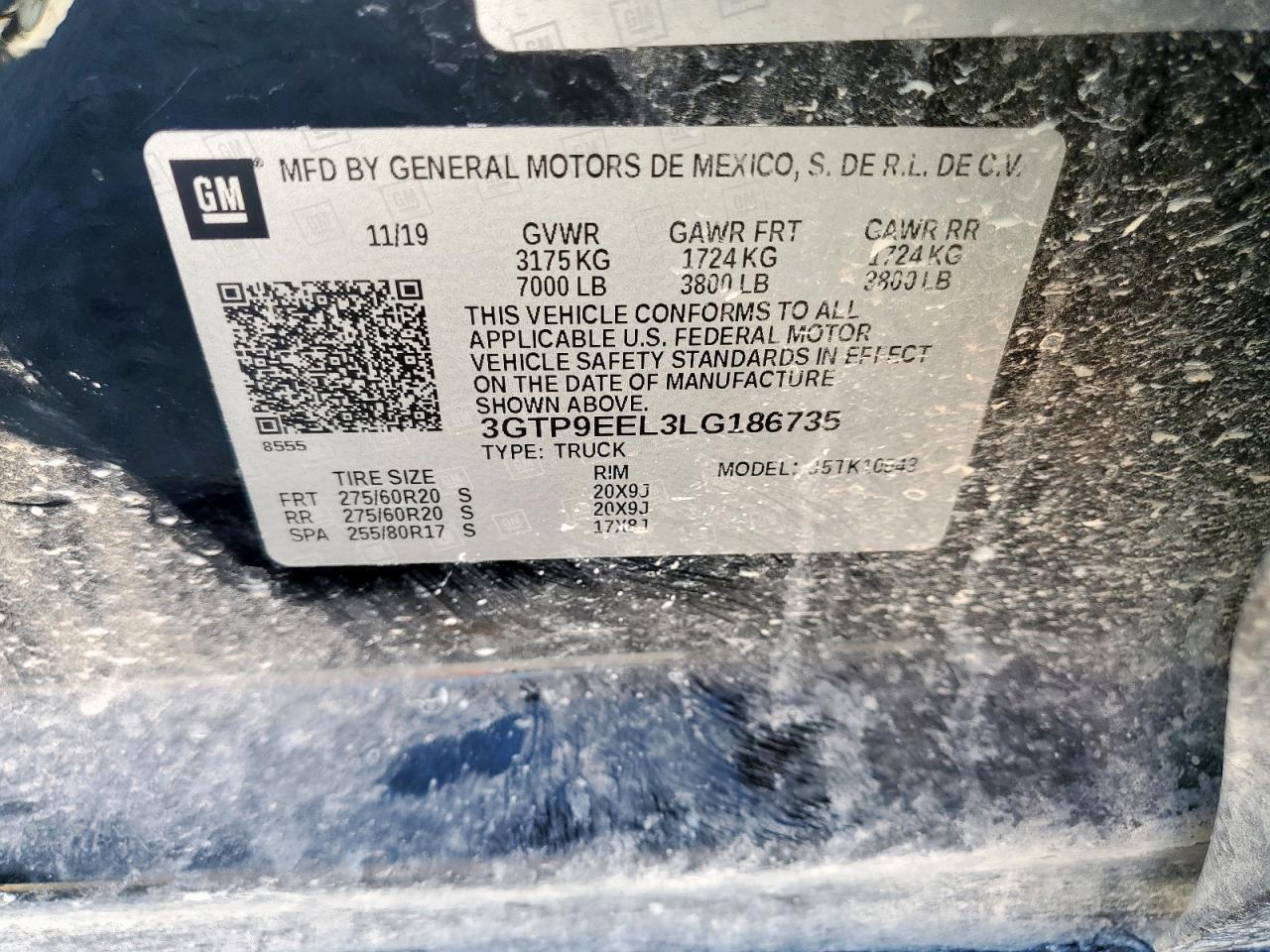 2020 GMC Sierra K1500 At4 VIN: 3GTP9EEL3LG186735 Lot: 91671665