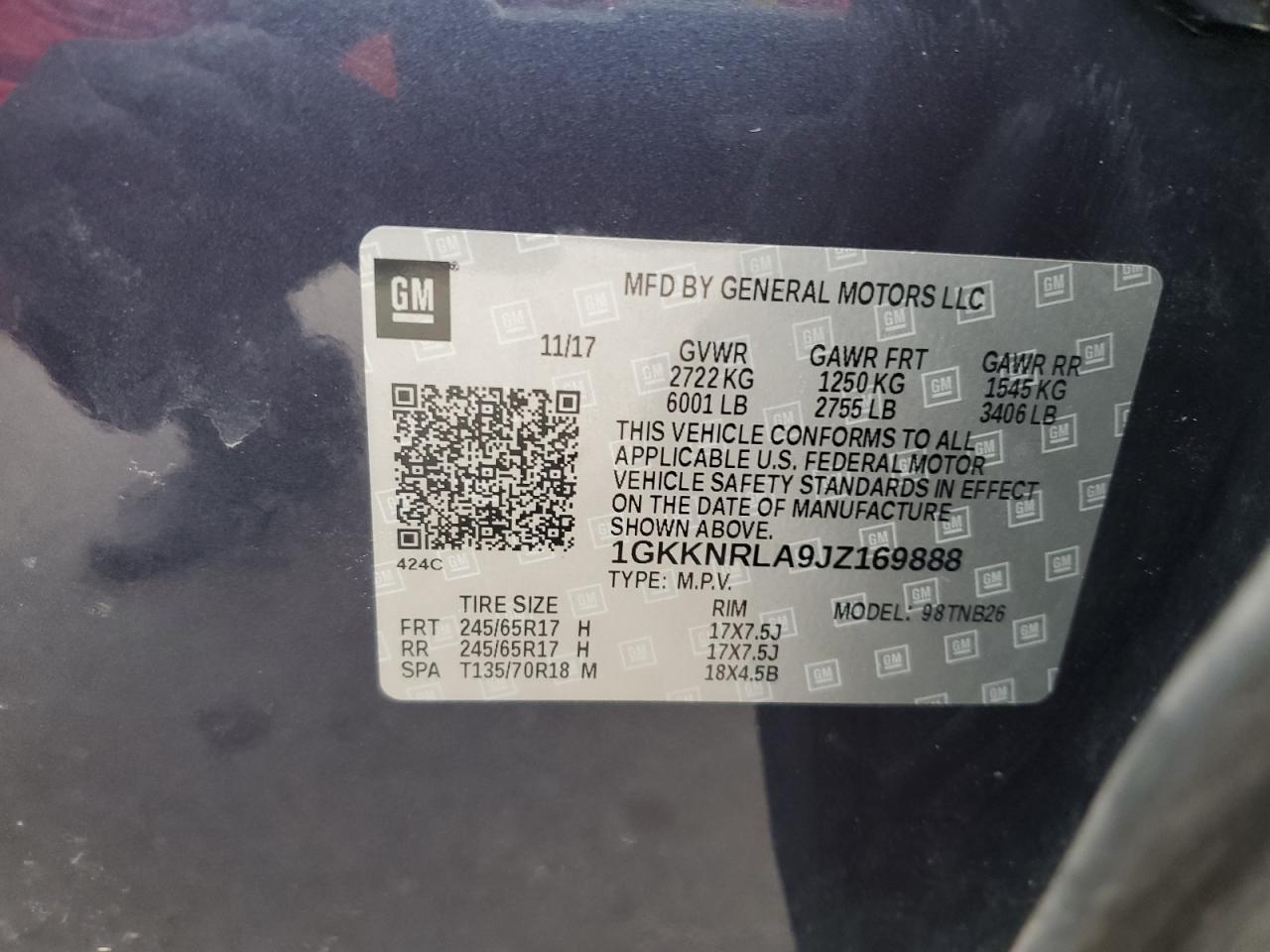 2018 GMC Acadia Sle VIN: 1GKKNRLA9JZ169888 Lot: 90800605