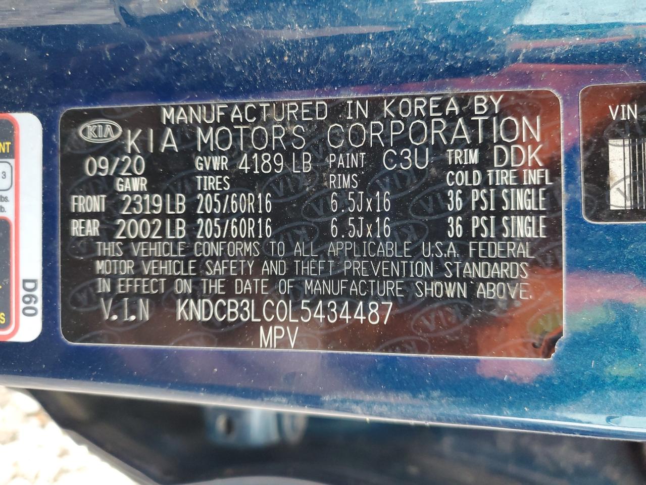 2020 Kia Niro Lx VIN: KNDCB3LC0L5434487 Lot: 92929325