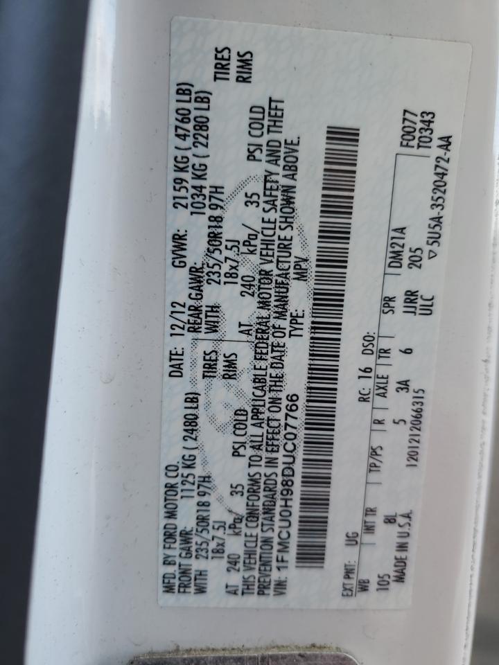 2013 Ford Escape Sel VIN: 1FMCU0H98DUC07766 Lot: 92177955