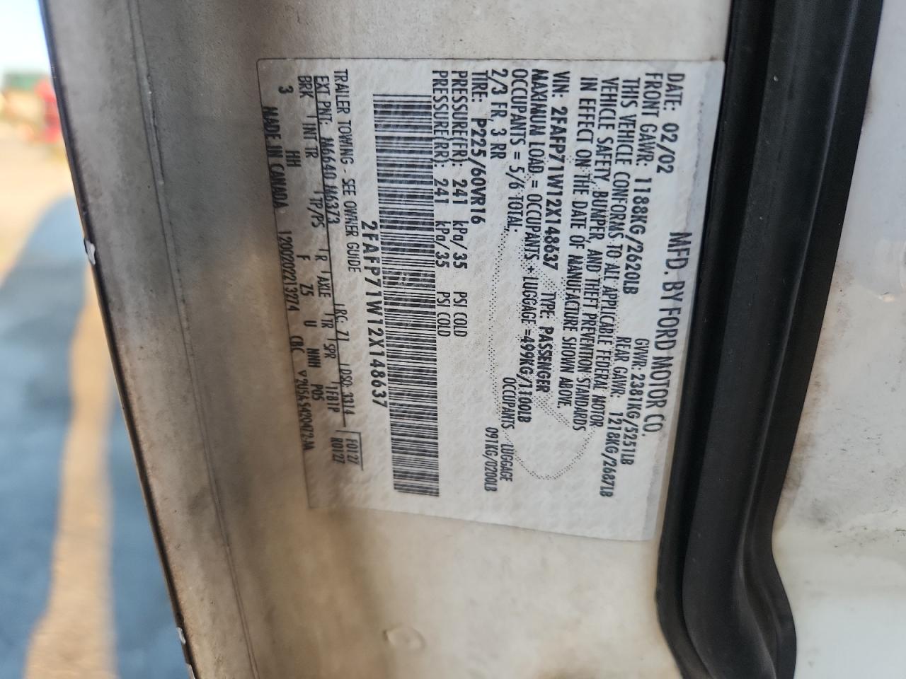 2002 Ford Crown Victoria Police Interceptor VIN: 2FAFP71W12X148637 Lot: 90561635