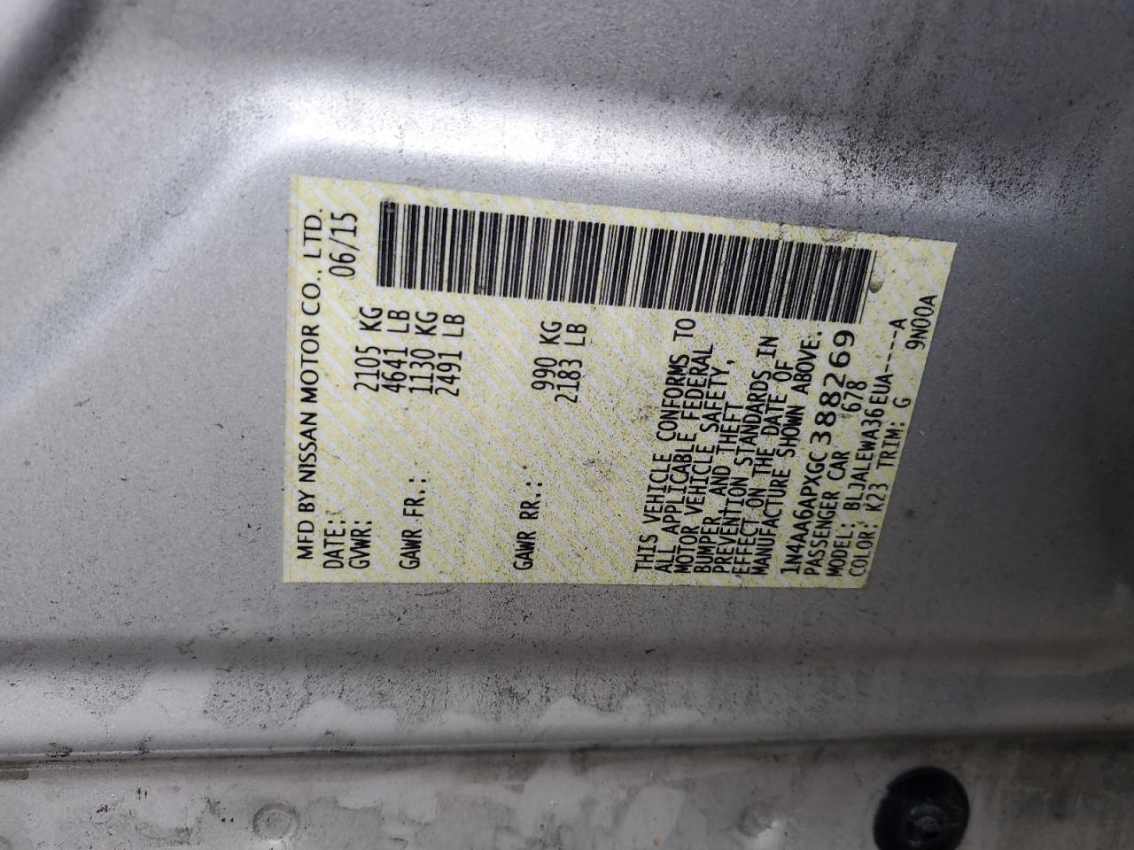 2016 Nissan Maxima 3.5S VIN: 1N4AA6APXGC388269 Lot: 92684095