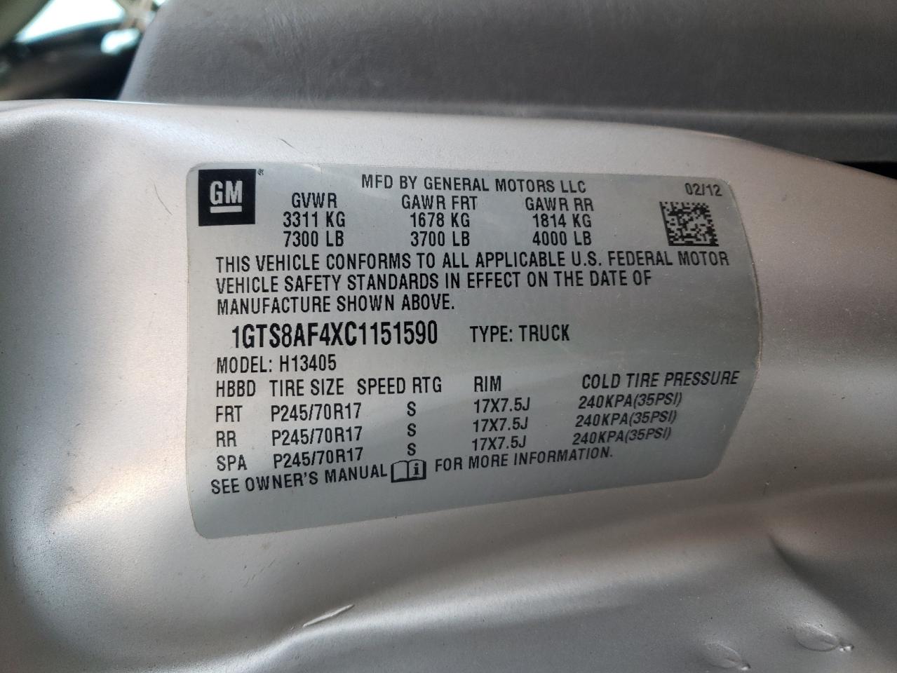 2012 GMC Savana Delivery Van VIN: 1GTS8AF4XC1151590 Lot: 90976635