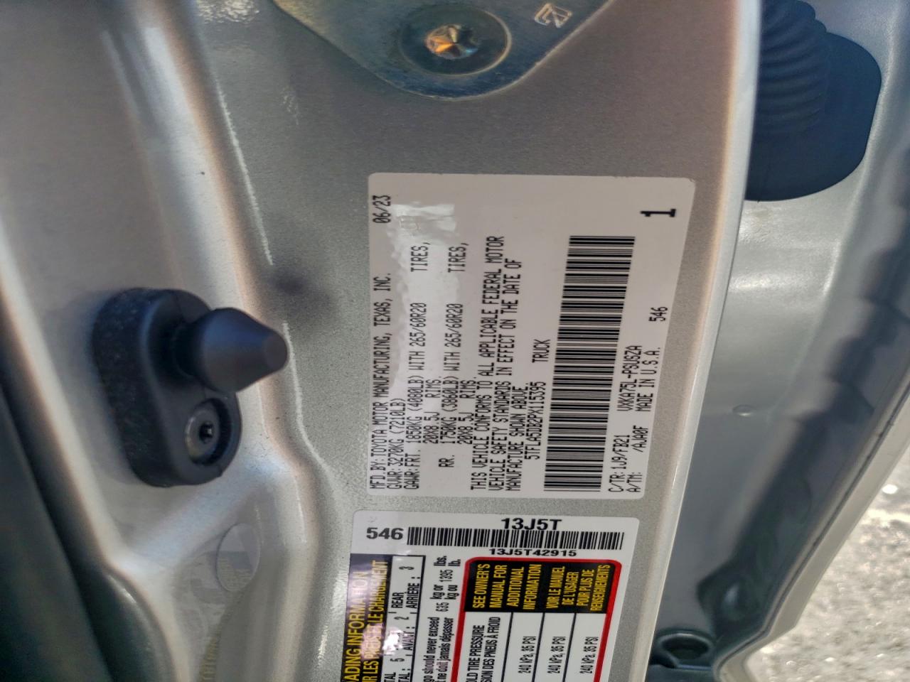 2023 Toyota Tundra Crewmax Sr VIN: 5TFLA5DB2PX115395 Lot: 94487365