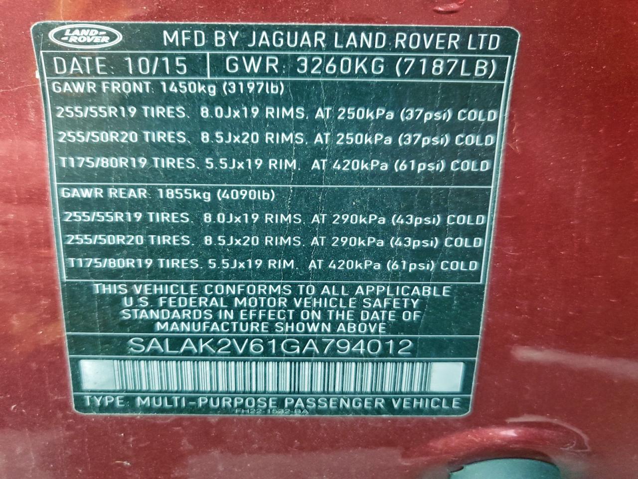 2016 Land Rover Lr4 Hse Luxury VIN: SALAK2V61GA794012 Lot: 93921385