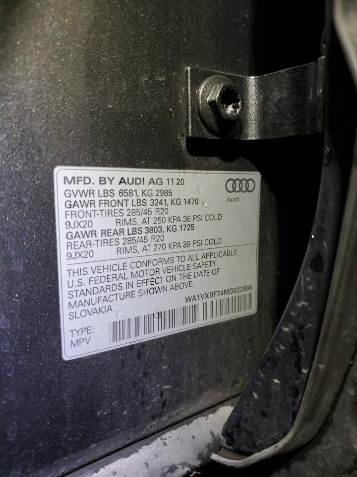 2021 Audi Q7 Prestige VIN: WA1VXBF74MD022898 Lot: 92205835