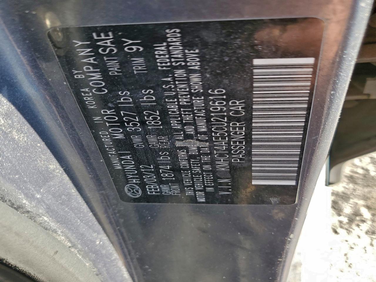 2012 Hyundai Accent Gls VIN: KMHCT4AE5CU219616 Lot: 92907025