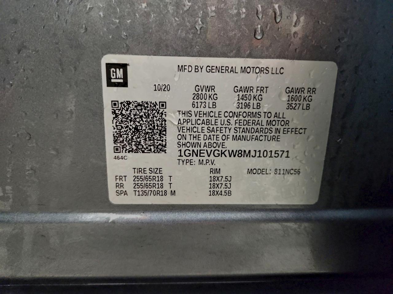 2021 Chevrolet Traverse Lt VIN: 1GNEVGKW8MJ101571 Lot: 93541895