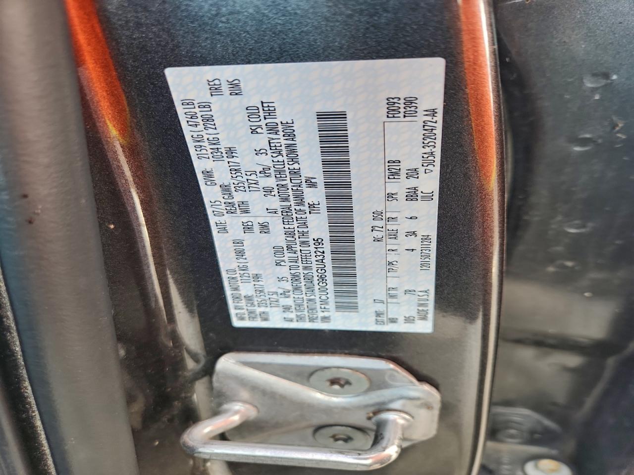 2016 Ford Escape Se VIN: 1FMCU0G96GUA32195 Lot: 93483695