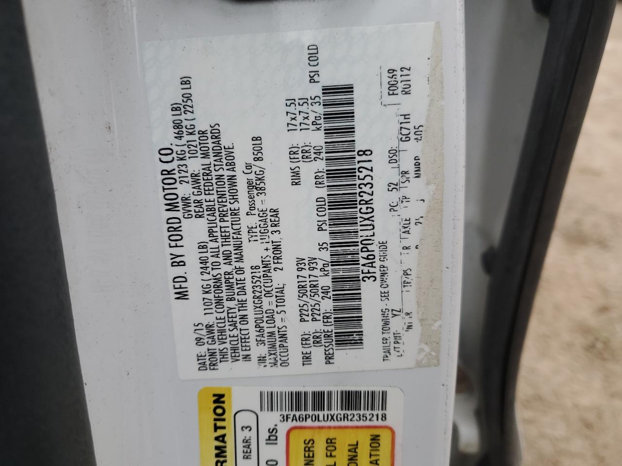 2016 Ford Fusion Se Hybrid VIN: 3FA6P0LUXGR235218 Lot: 93269115