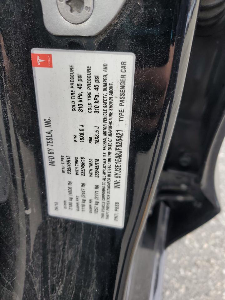 2018 Tesla Model 3 VIN: 5YJ3E1EA8JF026421 Lot: 91701485