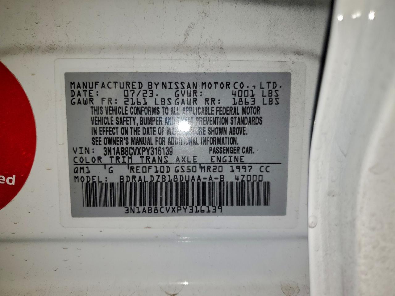 2023 Nissan Sentra Sv VIN: 316139 Lot: 95039825