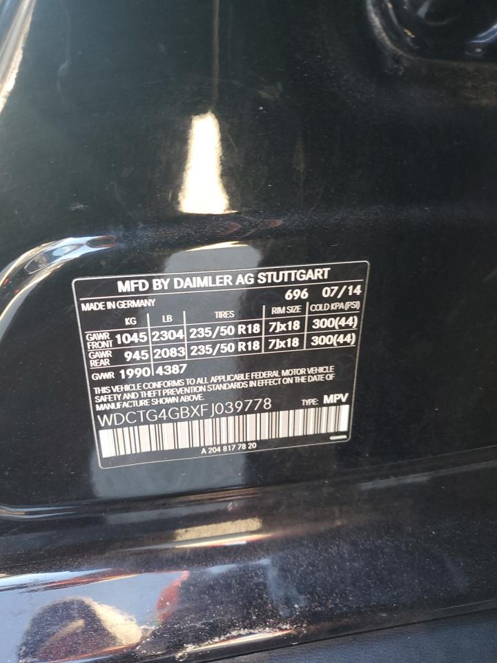 2015 Mercedes-Benz Gla 250 4Matic VIN: WDCTG4GBXFJ039778 Lot: 91637395