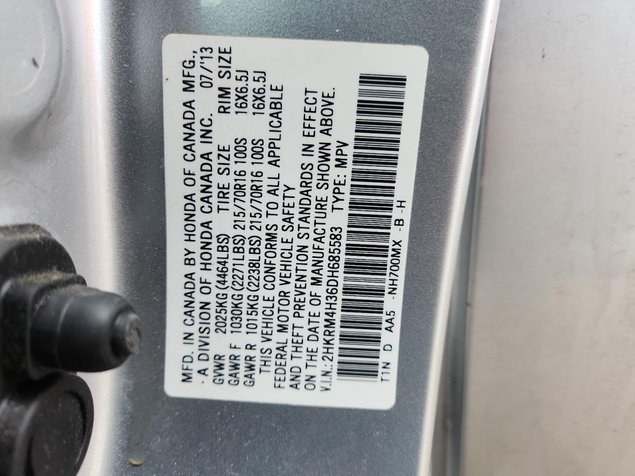 2013 Honda Cr-V Lx VIN: 2HKRM4H36DH685583 Lot: 92524995