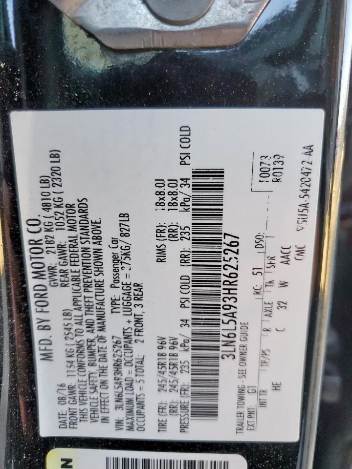 2017 Lincoln Mkz Premiere VIN: 3LN6L5A93HR625267 Lot: 90332355