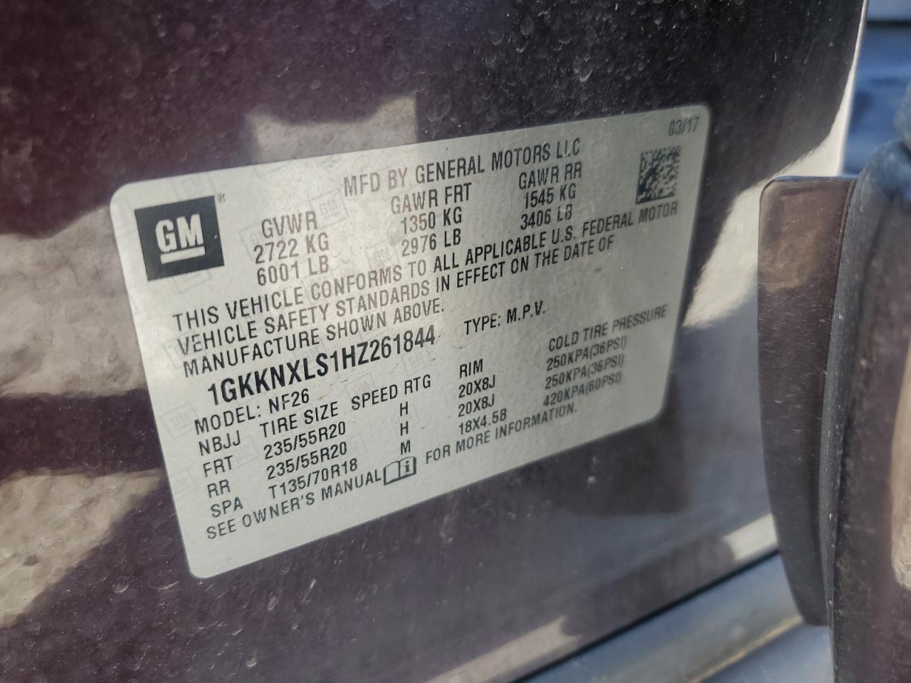 2017 GMC Acadia Denali VIN: 1GKKNXLS1HZ261844 Lot: 93107705