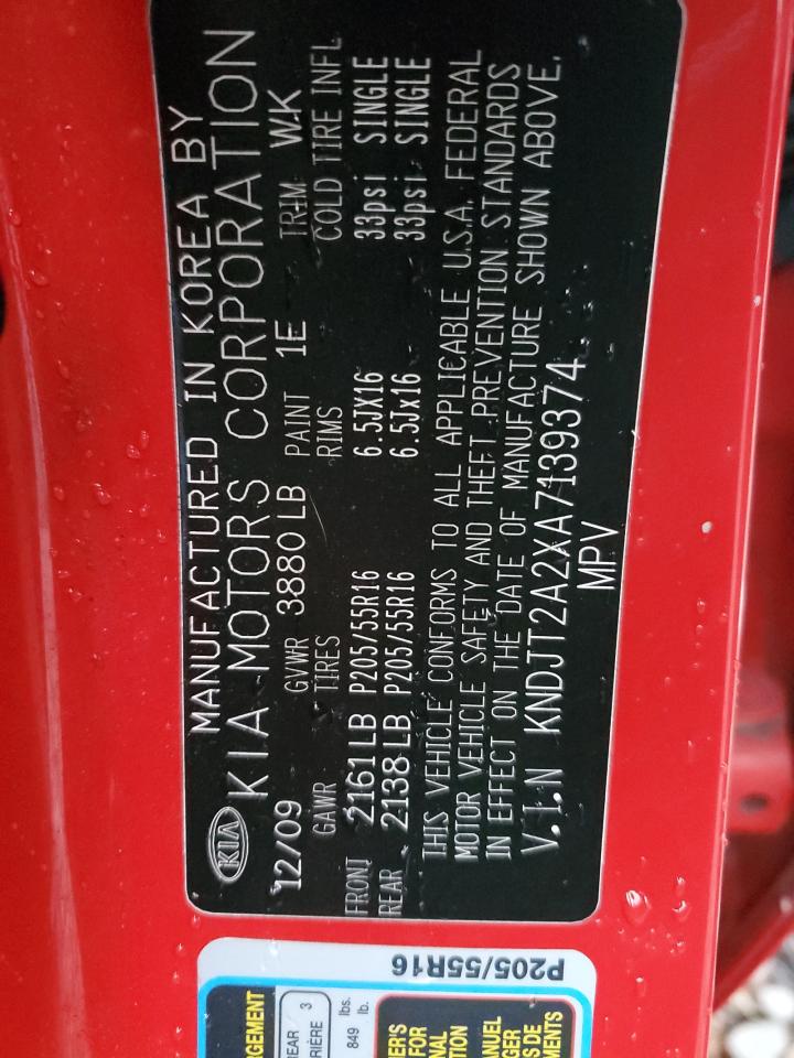 2010 Kia Soul + VIN: KNDJT2A2XA7139374 Lot: 93108515