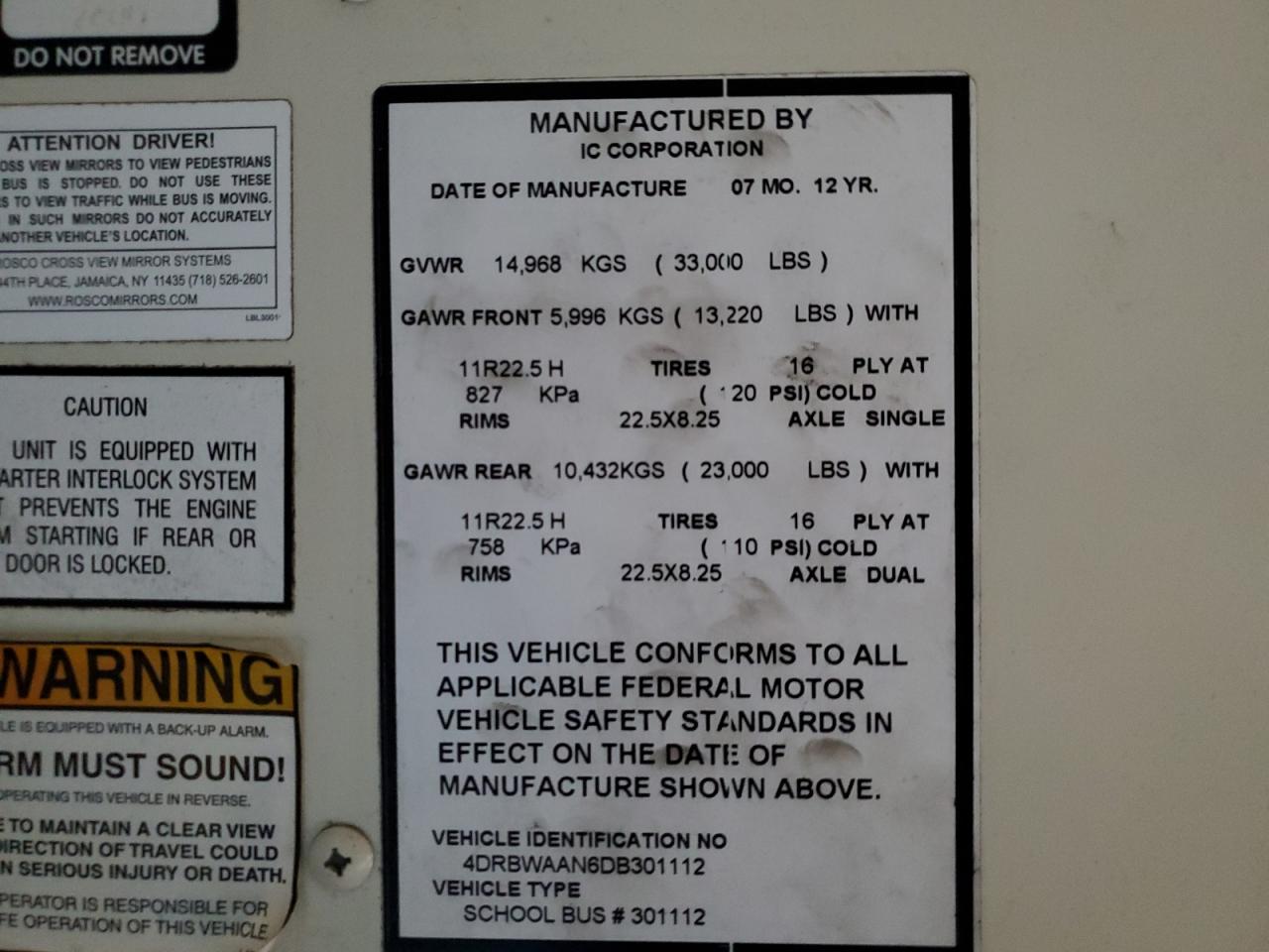 2013 Ic Corporation Re Series School - School Bus VIN: 4DRBWAAN2DB301110 Lot: 83876615