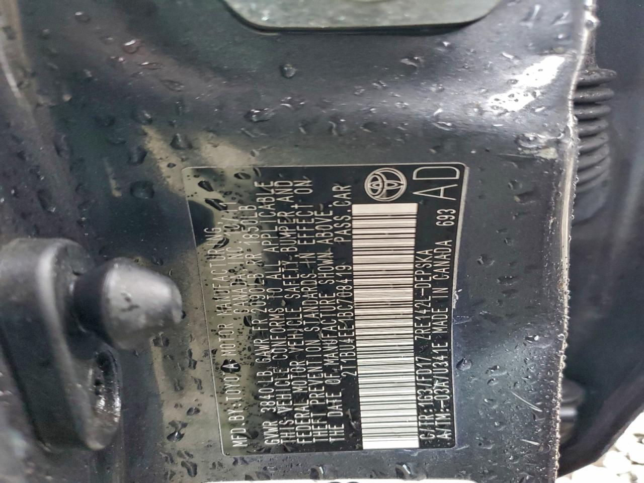 2011 Toyota Corolla Base VIN: 2T1BU4EE1BC708419 Lot: 94537535