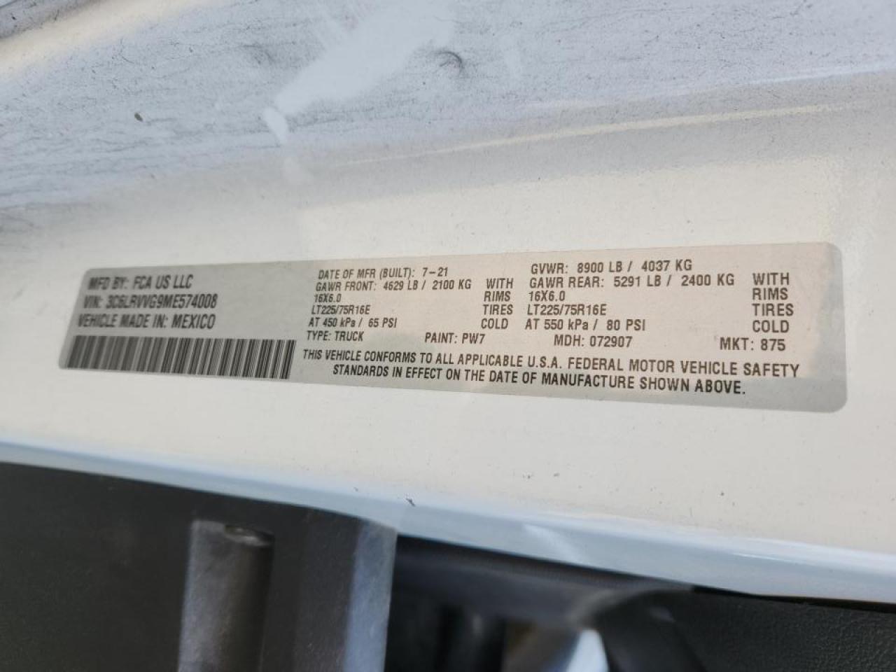 2021 Ram Promaster Delivery Van VIN: 3C6LRVVG9ME574008 Lot: 90623025