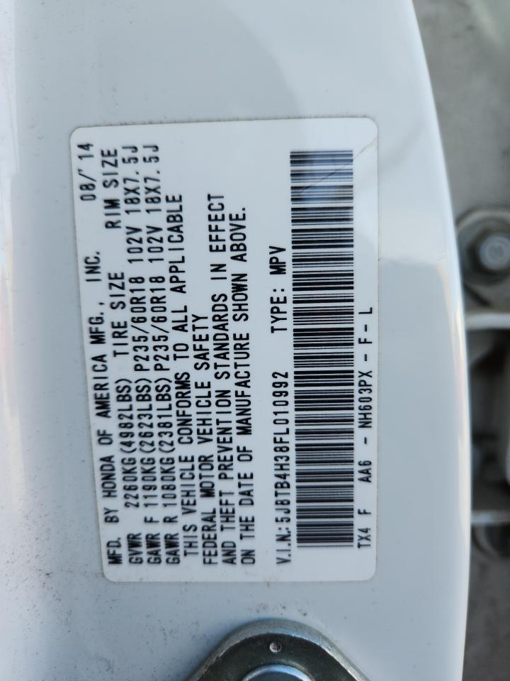 2015 Acura Rdx VIN: 5J8TB4H38FL010992 Lot: 91739095