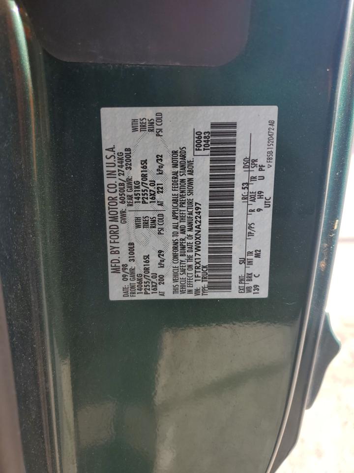 1999 Ford F150 VIN: 1FTRX17W0XNA22497 Lot: 90299065