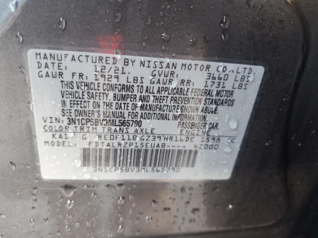 2021 Nissan Kicks S VIN: 3N1CP5BV3ML565790 Lot: 91675485